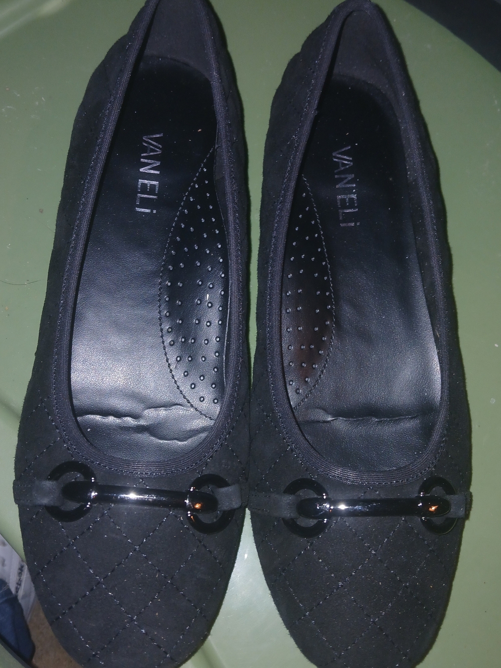 Vaneli Black Quilted Ballet Flats with Decorative Bit